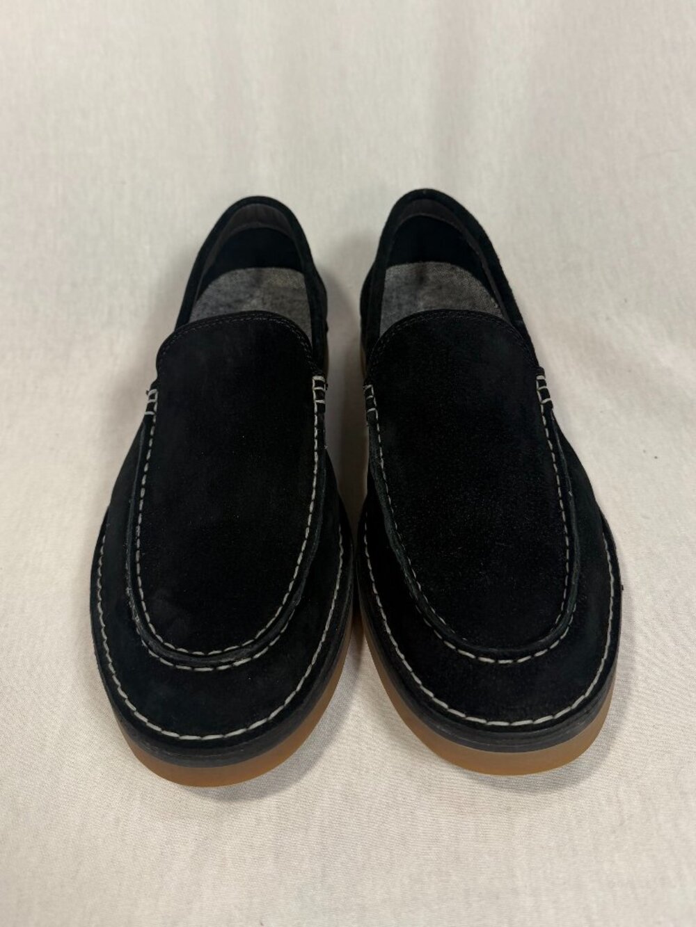 Hush Puppies Mens Loafers Size 10 Black Suede Slip On Moc Toe Shoes Casual Fall